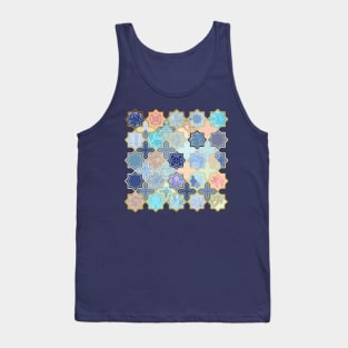 Peach and Blue Geometric Tile Pattern Tank Top